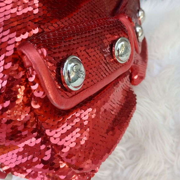 Coach Red Sequin Poppy Spotlight Tote Shoulder Bag - Picture 3 of 16